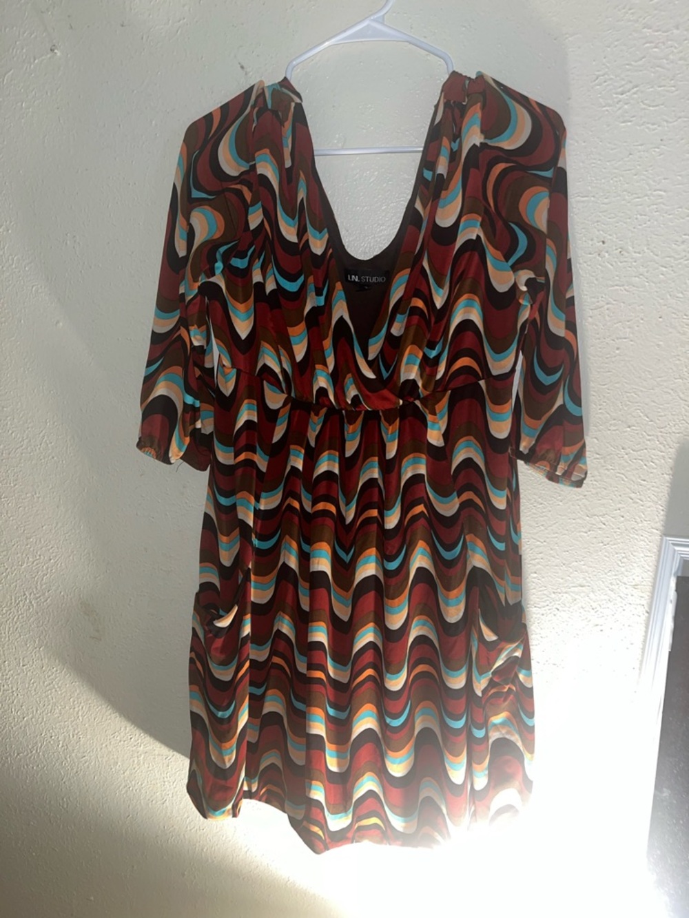 I.N. Studio Multicolor Wave Print V-Neck Dress